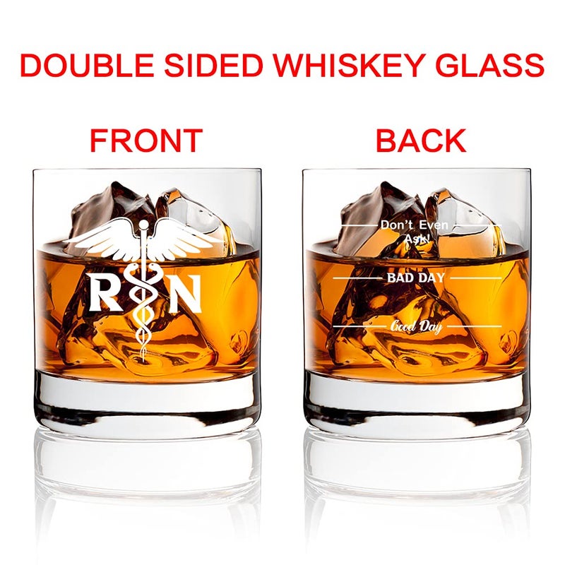 AGMDESIGN, Funny Double sided Good Day Bad Day Don't Even Ask RN Registered Nurse Whiskey Glasses, Registered Nurse Graduate Gift, Great Gift for Nurses, RN, or Nursing Graduation - Image 2